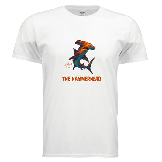 Colorful hammerhead shark graphic tee in vivid ocean-inspired artwork