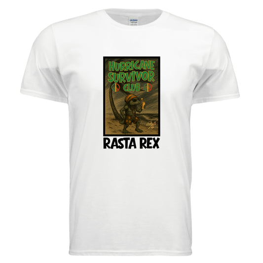Rasta Rex lizard with island hurricane theme