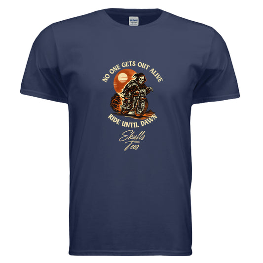 Skeleton biker no one gets out ride tee