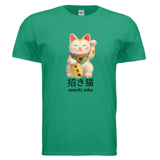 Watercolor Japanese lucky cat graphic tee
