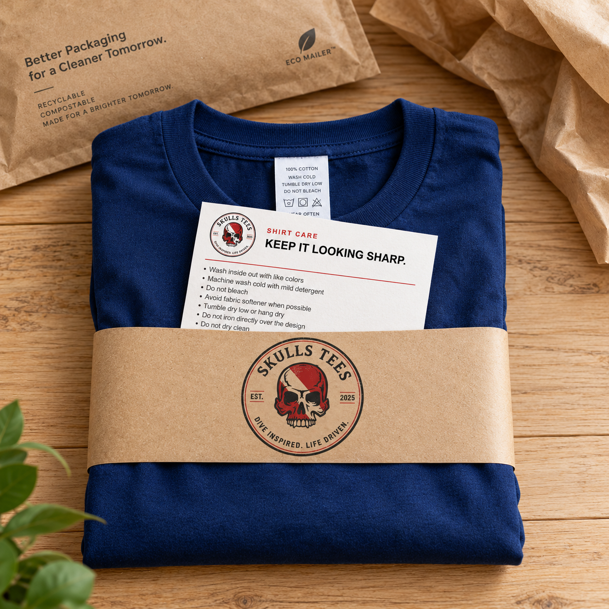 Paper-based apparel packaging prepared with reduced plastic waste