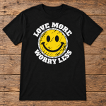 Love More, Worry Less black unisex tee flat lay