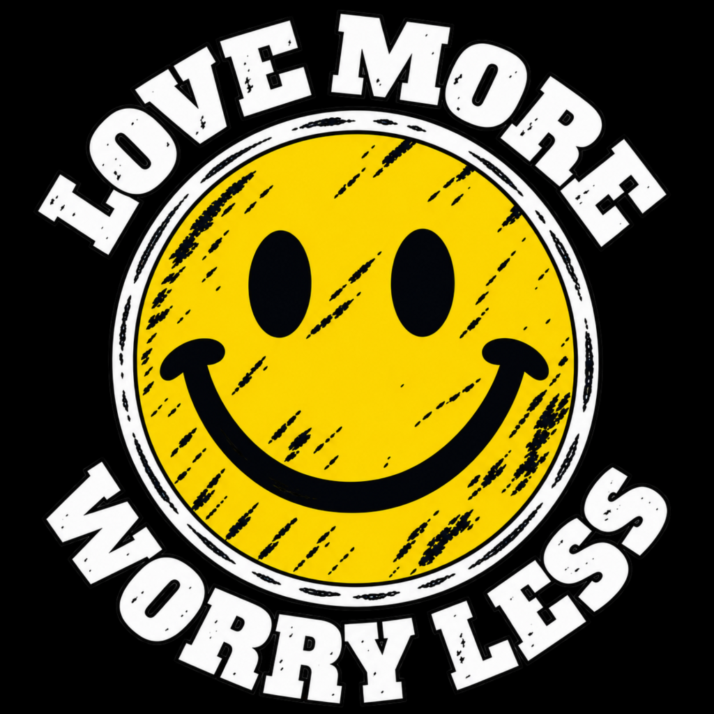 Love More, Worry Less distressed smiley T-shirt design