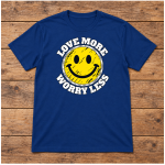 Love More, Worry Less navy unisex tee flat lay