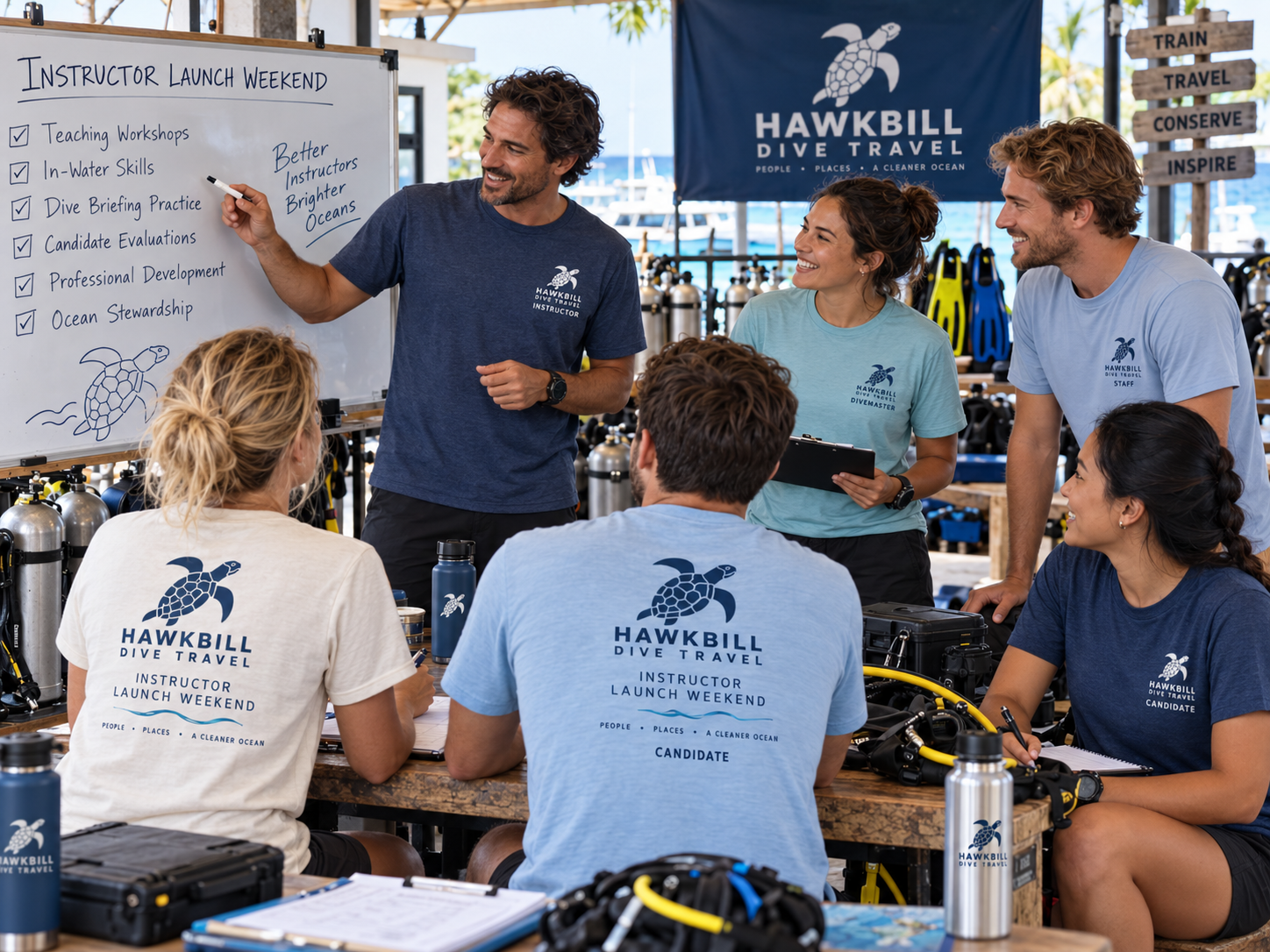 Fictional dive training event with role-based apparel.
