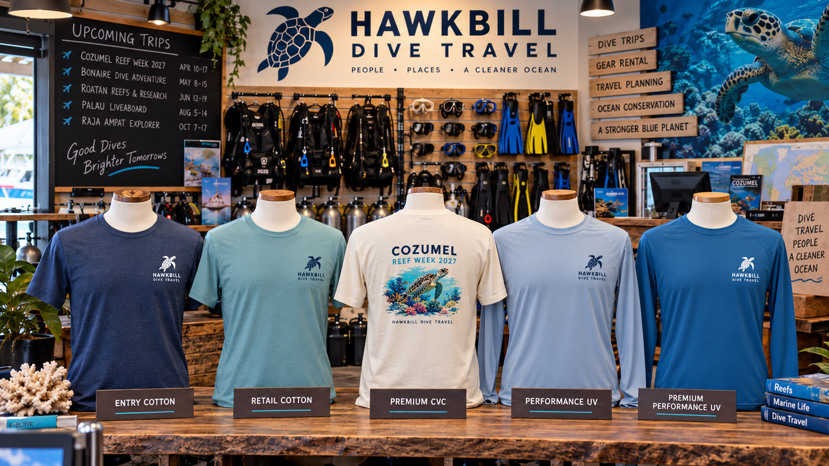 Hawkbill Dive Travel fictional group apparel options
