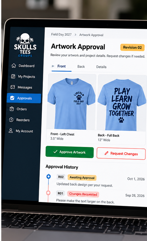 Artwork approval for a school Field Day shirt project