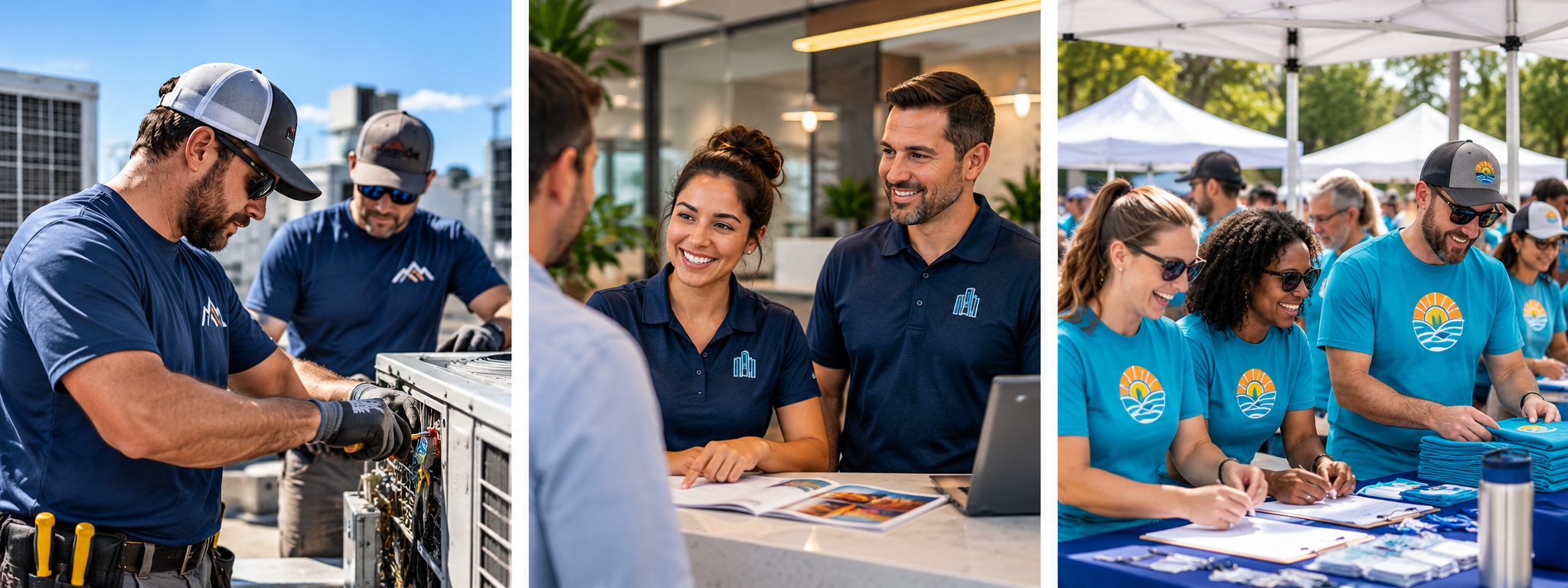 Business teams wearing coordinated custom apparel