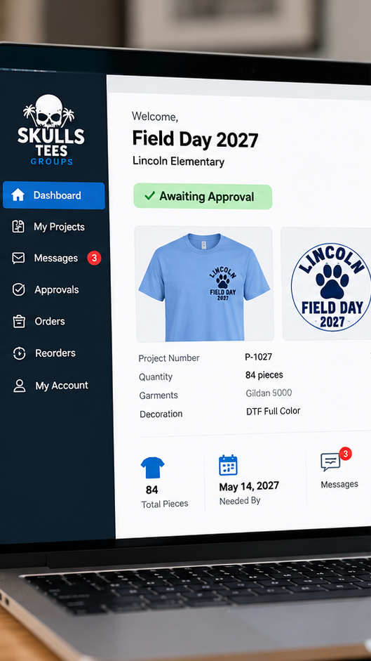 Concept preview of the planned Skulls Tees customer dashboard