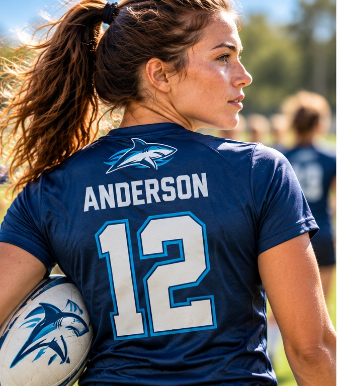 Team athlete wearing a personalized performance tee with player name and number